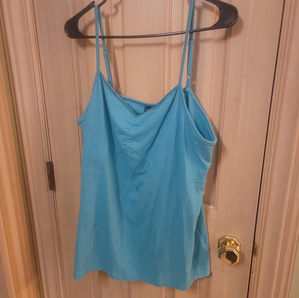 Womens Plus Sz 1X Beaded Teal Tank Top With Bra Lining Sonoma